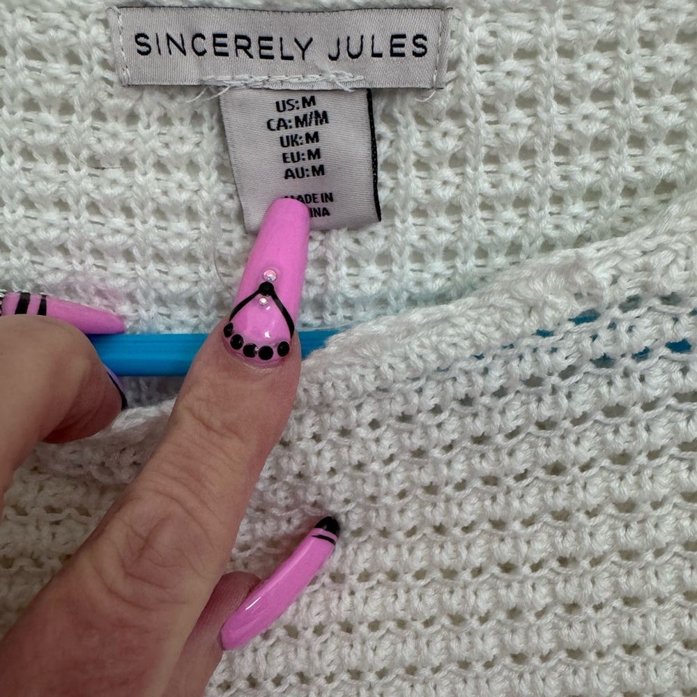 NWOT SINCERELY JULES Sz Med Long Sleeve Granny Square Crop Sweater Cottagecore - Picture 8 of 8